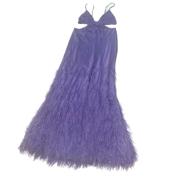 CULT GAIA Raisa Silk Ostrich Feather Backless Gown in Lilac Purple, size medium - Picture 4 of 8